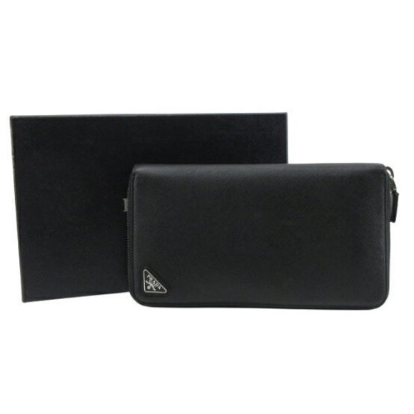Prada Zip Long Triangle Black Wallet QHH Organizer Saffiano - Picture 1 of 5